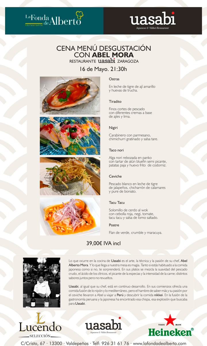 Cena menú degustación con Abel Mora